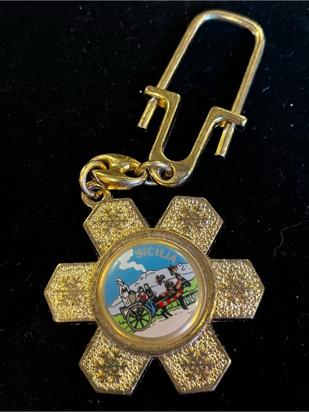 Vintage Sicilia Souvenir Keychain - Gold-tone with Colorful Enamel